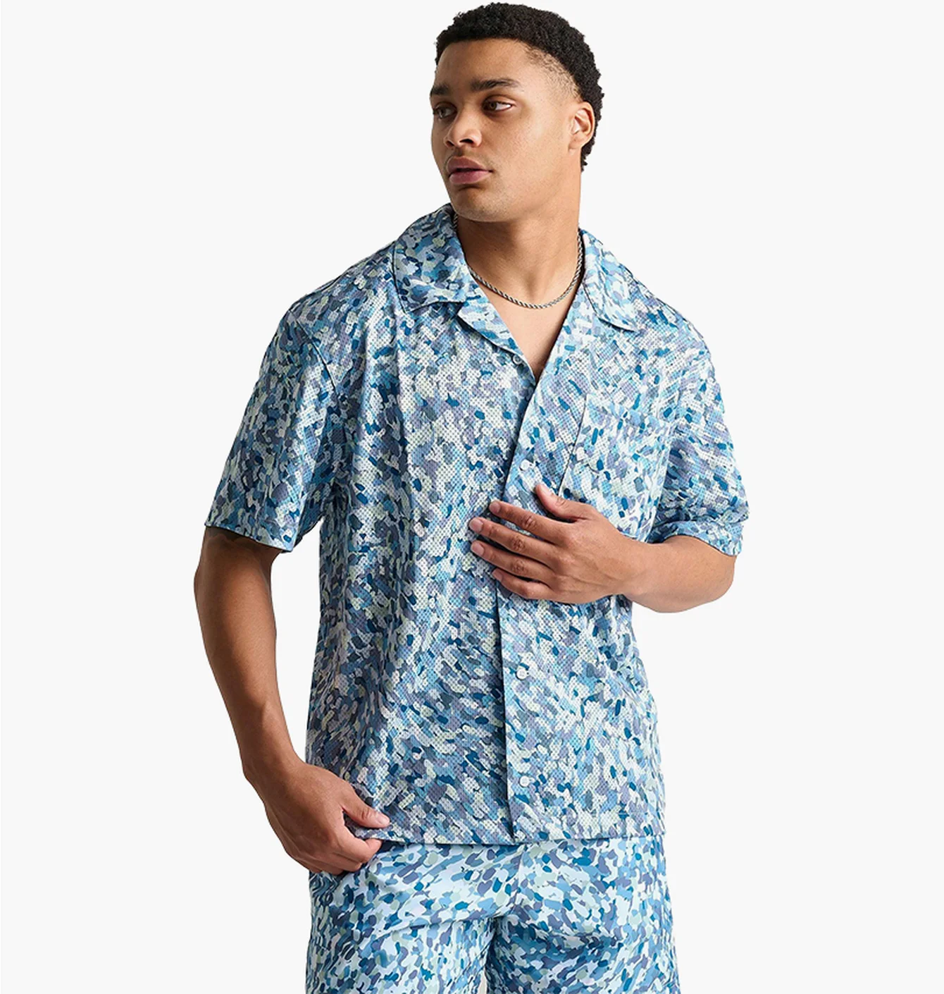 Сорочка чоловіча Air Jordan Essentials Allover Print Button-Down Poolside Top Light Blue FN4641-423