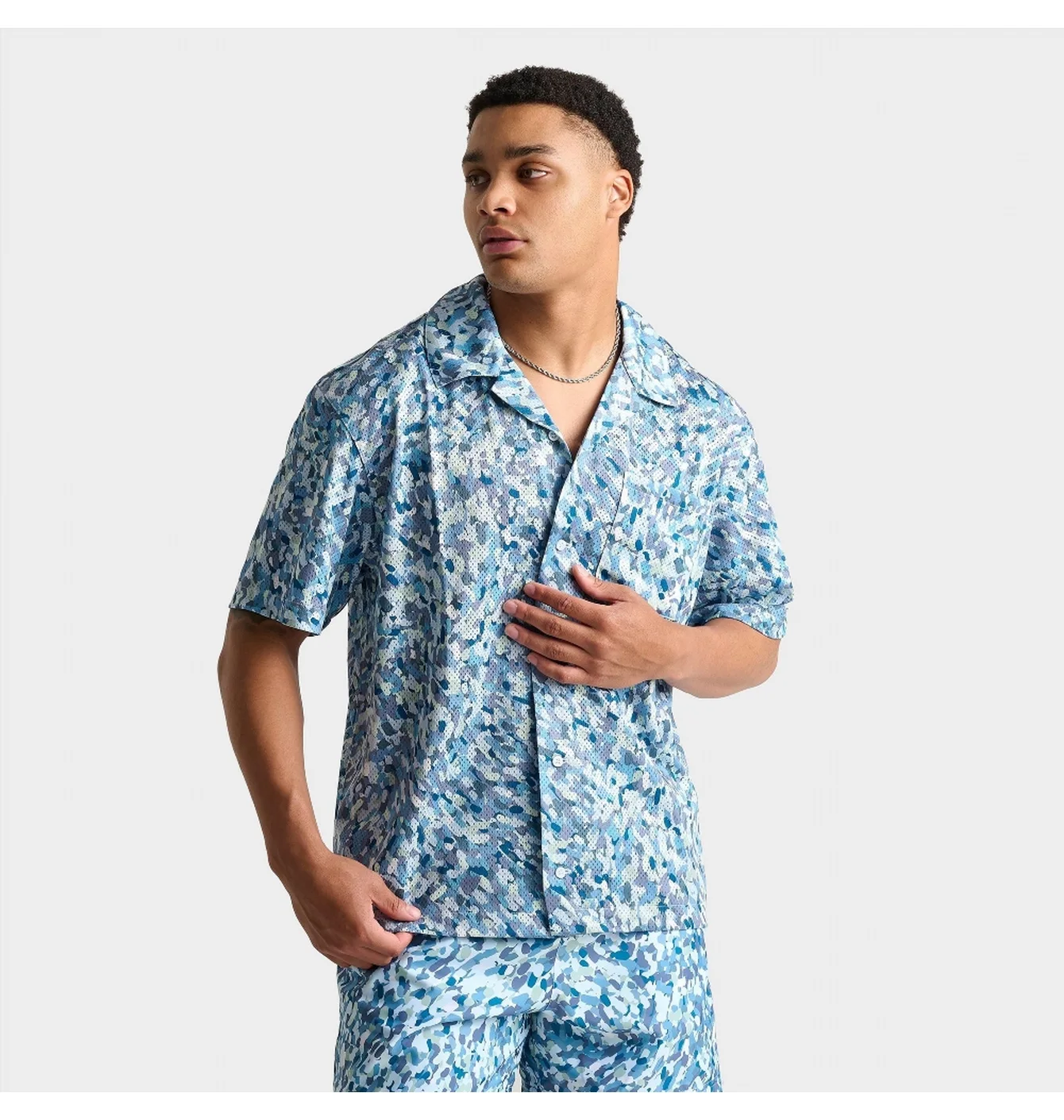Сорочка чоловіча Air Jordan Essentials Allover Print Button-Down Poolside Top Light Blue FN4641-423