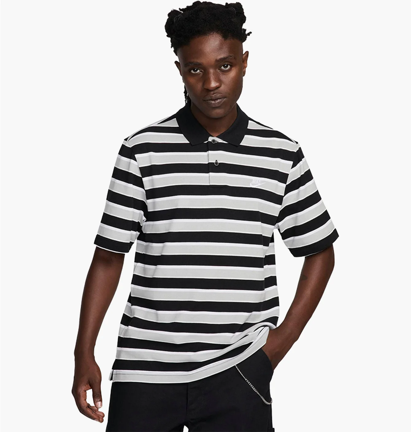 Поло чоловіче Nike Club Striped Polo Shirt Black/White FN3896-010
