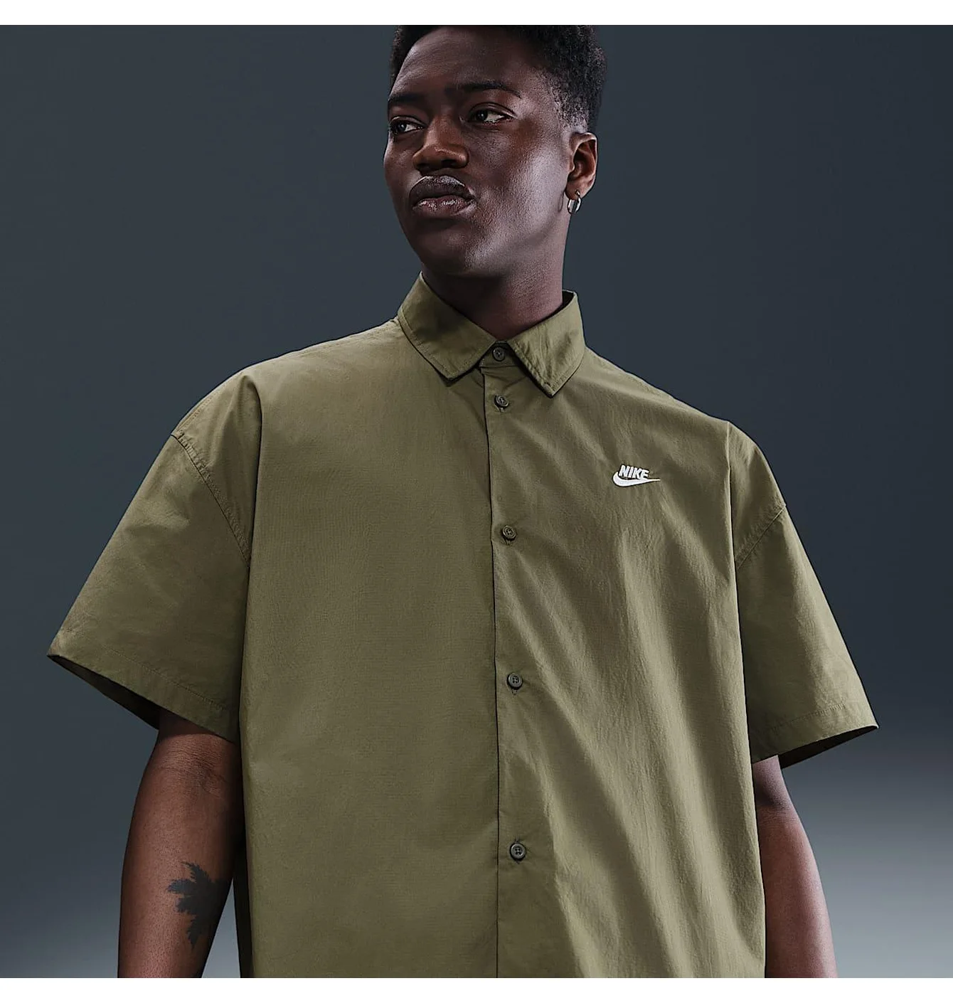 Сорочка чоловіча Nike Nk Club Ss Btn Shirt Os Olive HJ2026-222