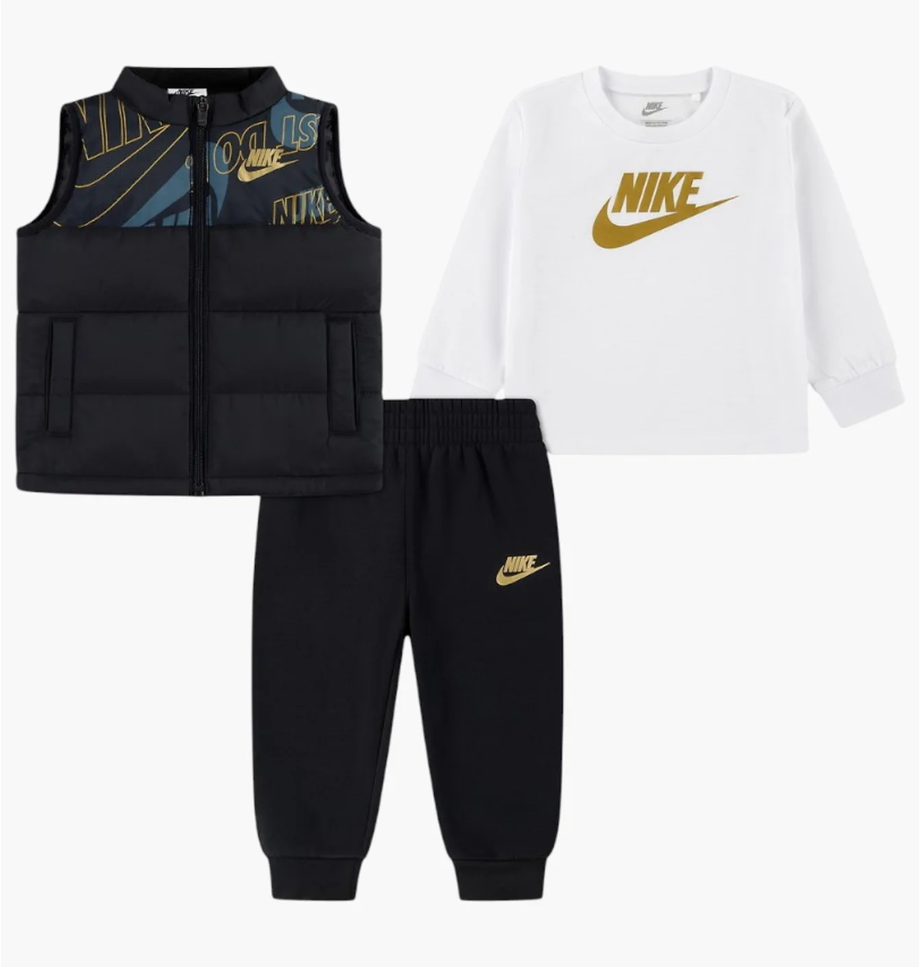 Спортивний костюм дитячий Nike Set - Puffer Vest/Blouse/Sweatpants Black/White 86N506-F66