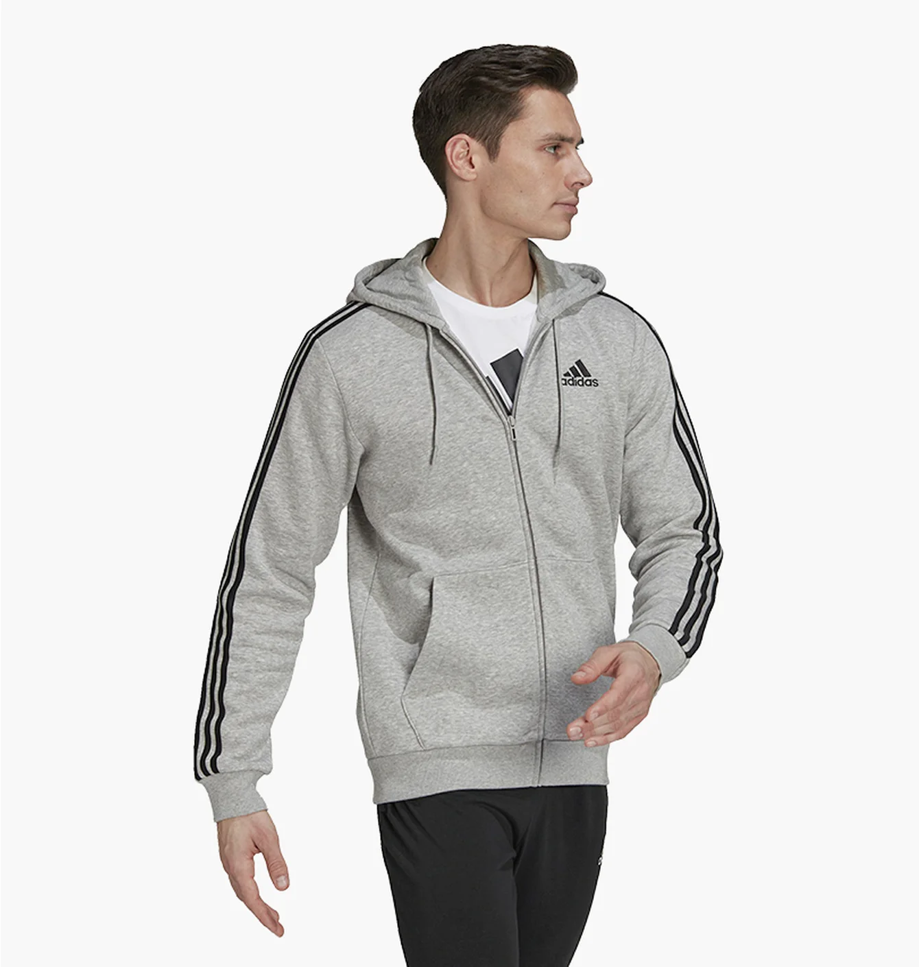 Толстовка чоловіча Adidas Essentials Fleece 3-Stripes Full-Zip Hoodie Grey HB0041