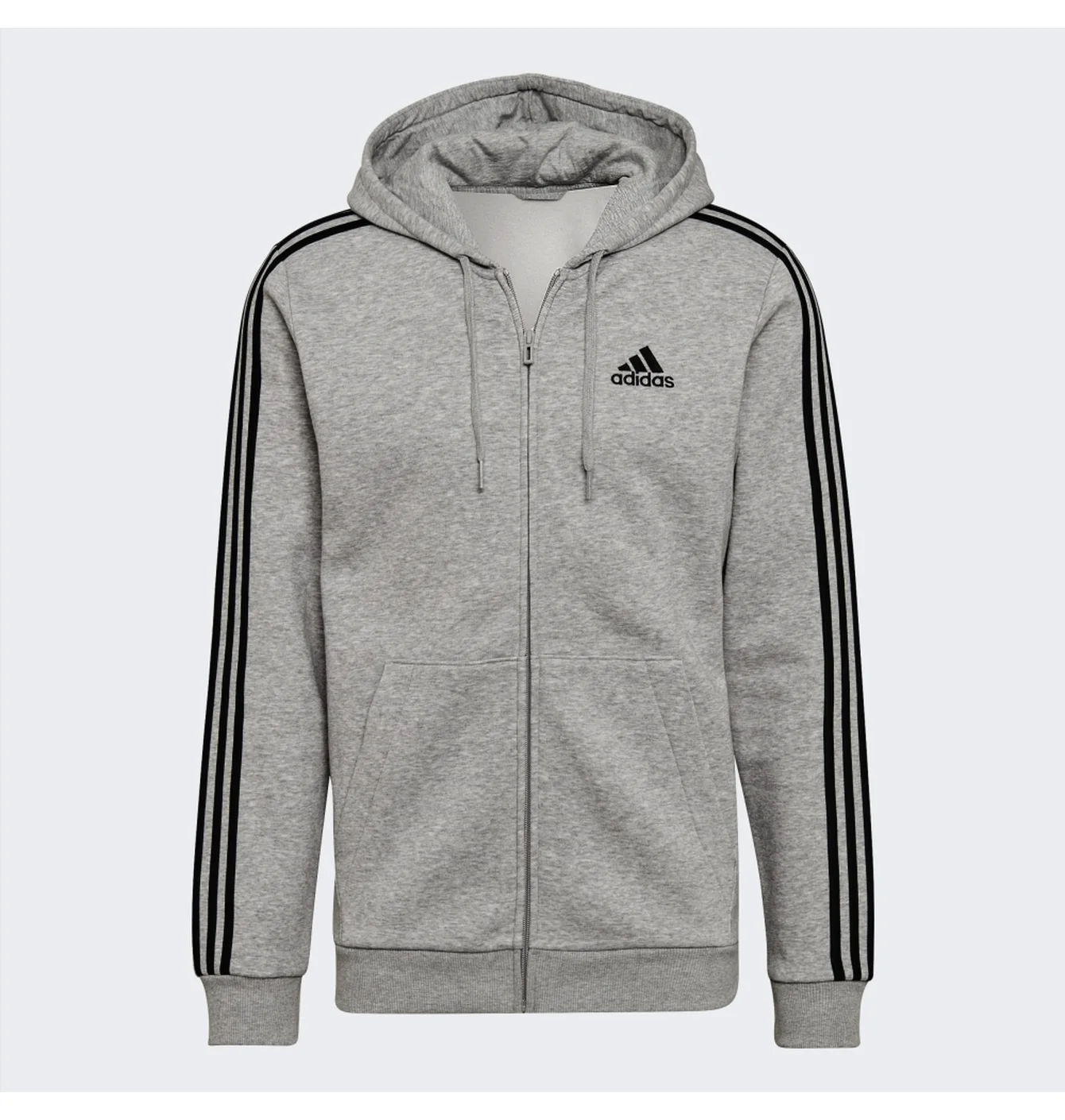 Толстовка чоловіча Adidas Essentials Fleece 3-Stripes Full-Zip Hoodie Grey HB0041