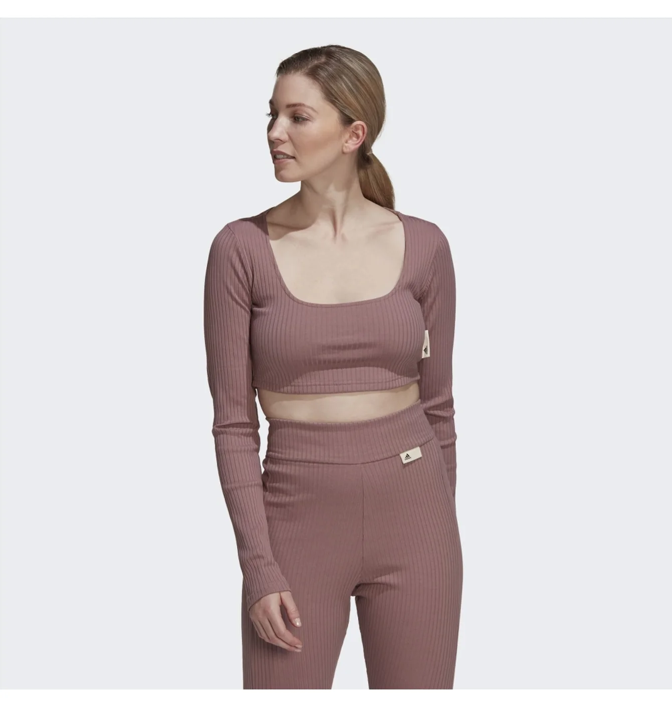 Лонгслів жіночий Adidas Studio Lounge Ribbed Cropped Long Sleeve Tee Brown Hh8500