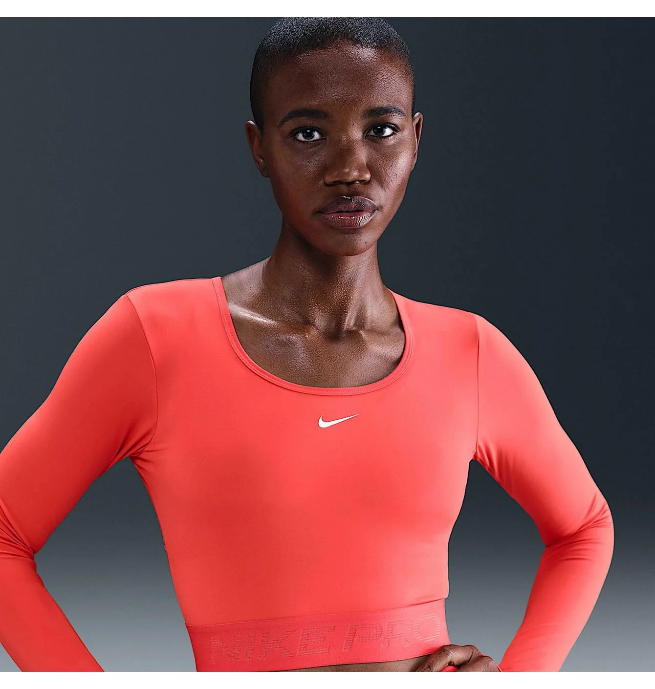Лонгслів жіночий Nike Pro WomenS Dri- Fit Cropped Long- Sleeve Top Red HV9992-633