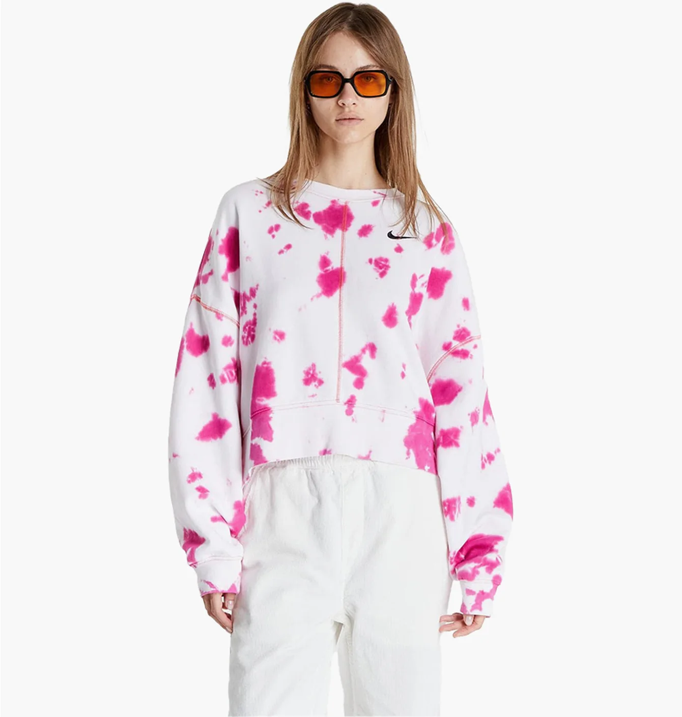 Кофта жіноча Nike Sportswear Oversized Fleece Tie-Dye Crew Sweatshirt White/Pink DM6357-621
