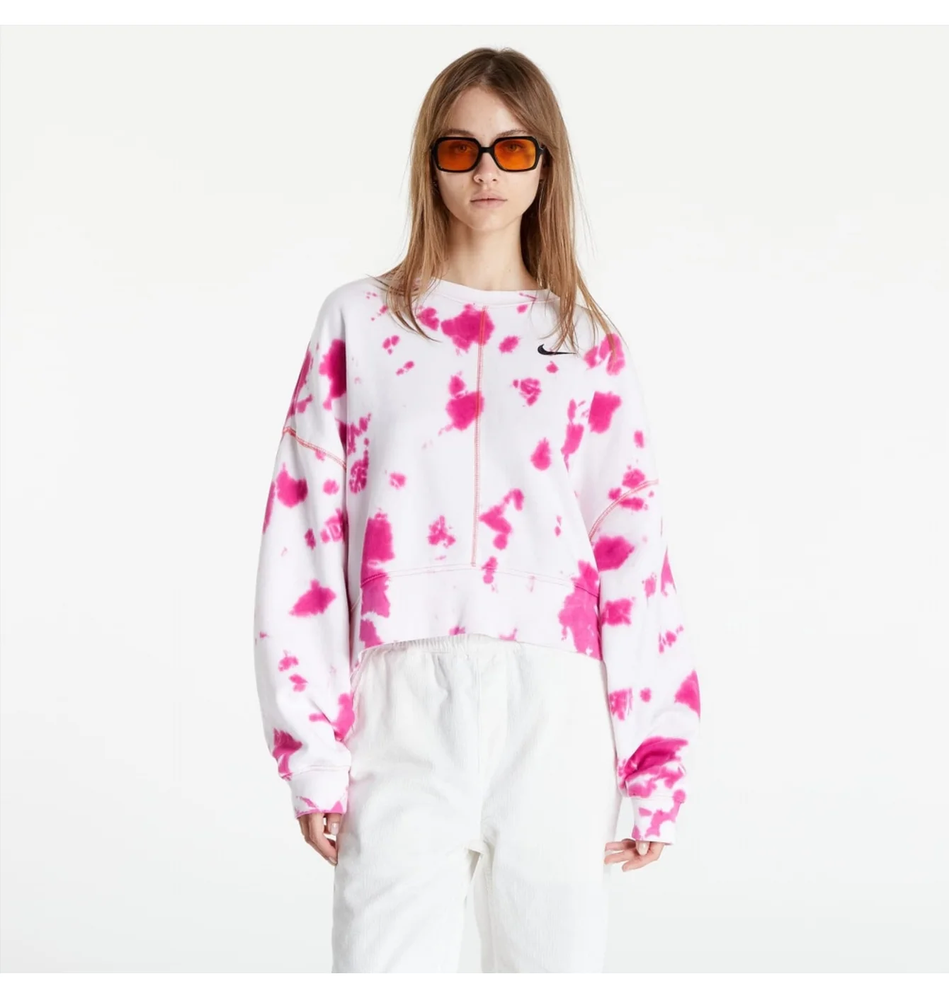 Кофта жіноча Nike Sportswear Oversized Fleece Tie-Dye Crew Sweatshirt White/Pink DM6357-621