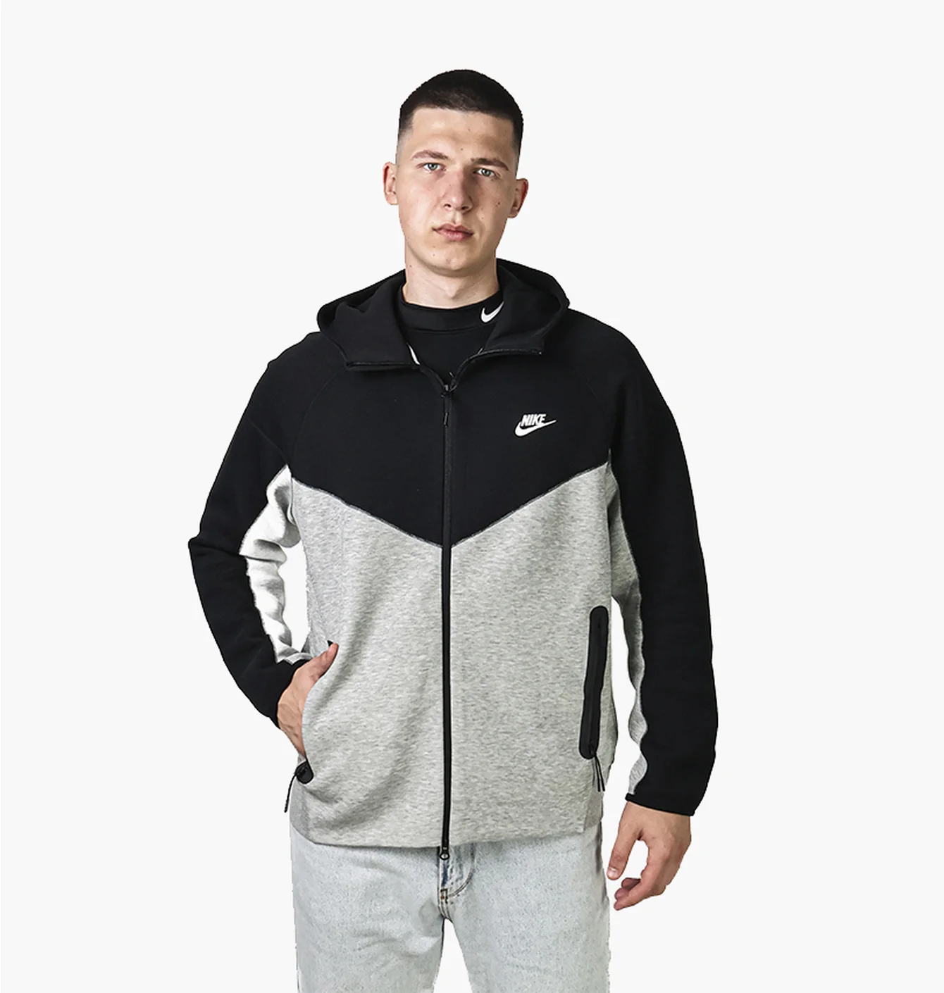 Толстовка чоловіча Nike Sportswear Tech Fleece Windrunner Full-Zip Hoodie Black/White FB7921-064