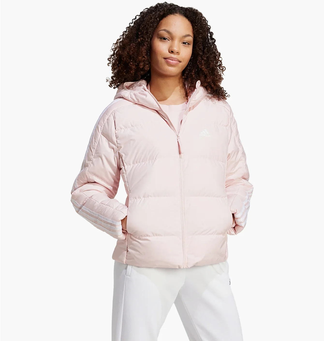 Куртка жіноча Adidas Essentials 3-Stripes Mid Down Hooded Jacket Peach IX8923