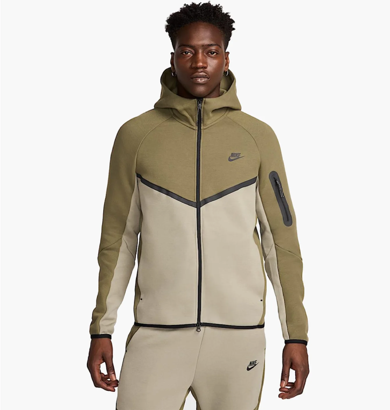 Толстовка чоловіча Nike Tch Flc Fz Wr Hoodie 2025 Beige/Olive HV0949-222