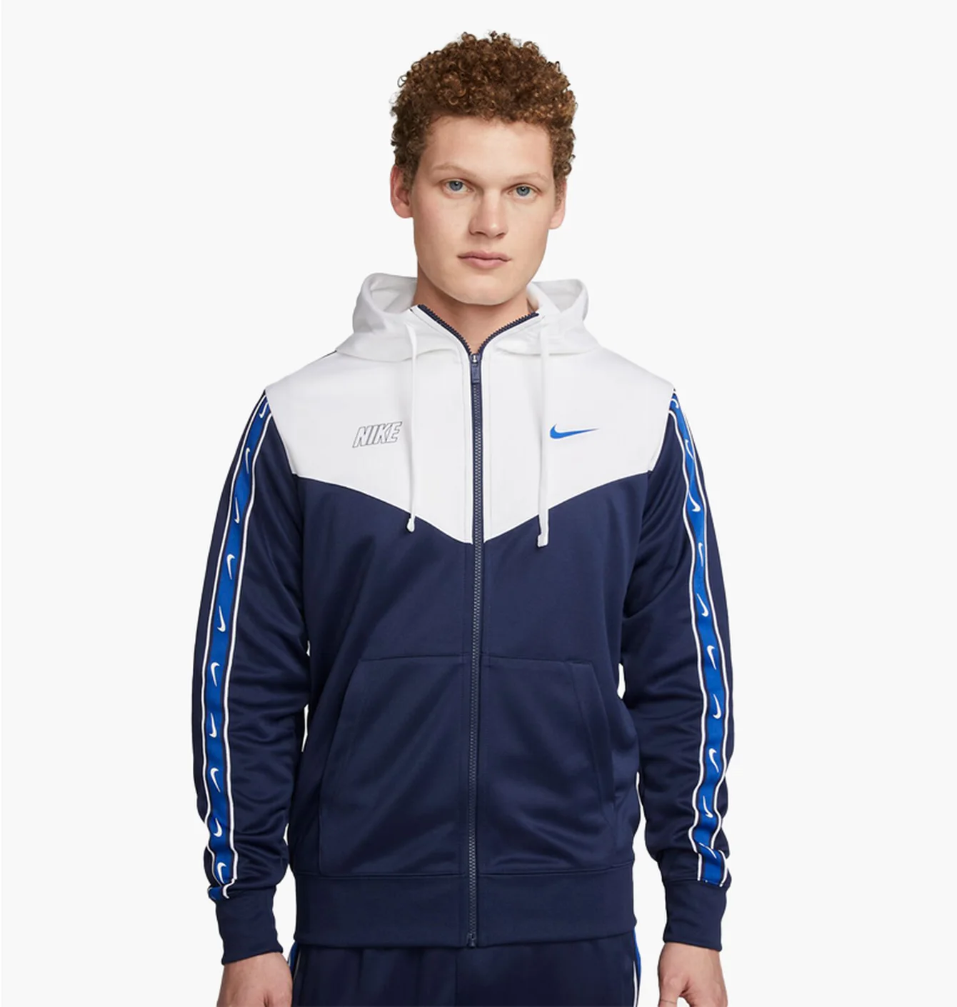 Толстовка чоловіча Nike Sportswear Repeat MenS Full-Zip Hoodie Blue/White DX2025-411