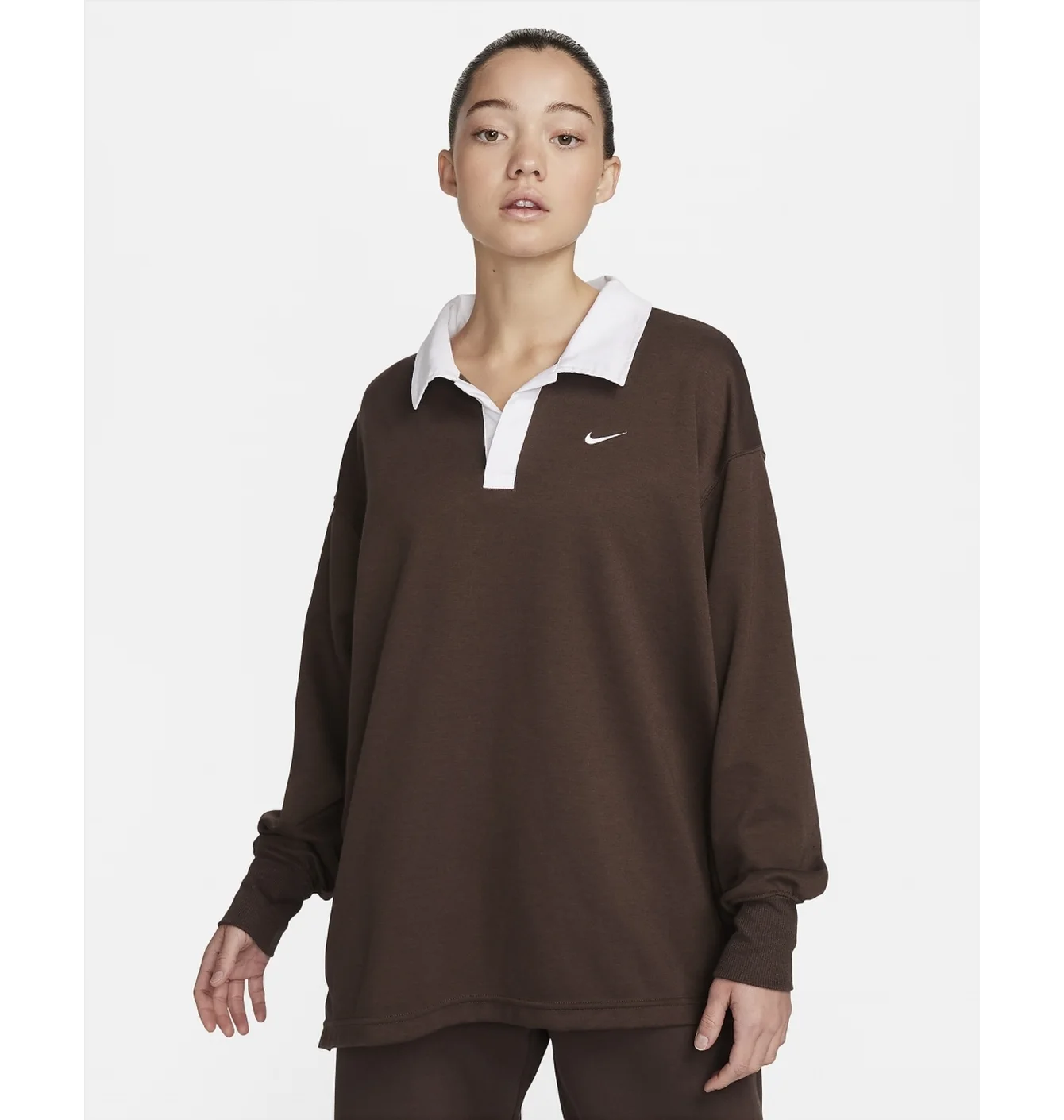 Кофта жіноча Nike Sportswear Essential Wooversized Long-Sleeve Polo Brown FB8720-237