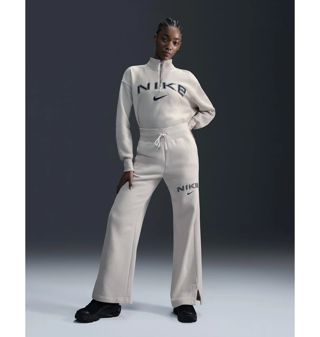 Штани жіночі Nike Sportswear Phoenix Fleece High-Waisted Wide-Leg Logo Pants Grey FV7684-104