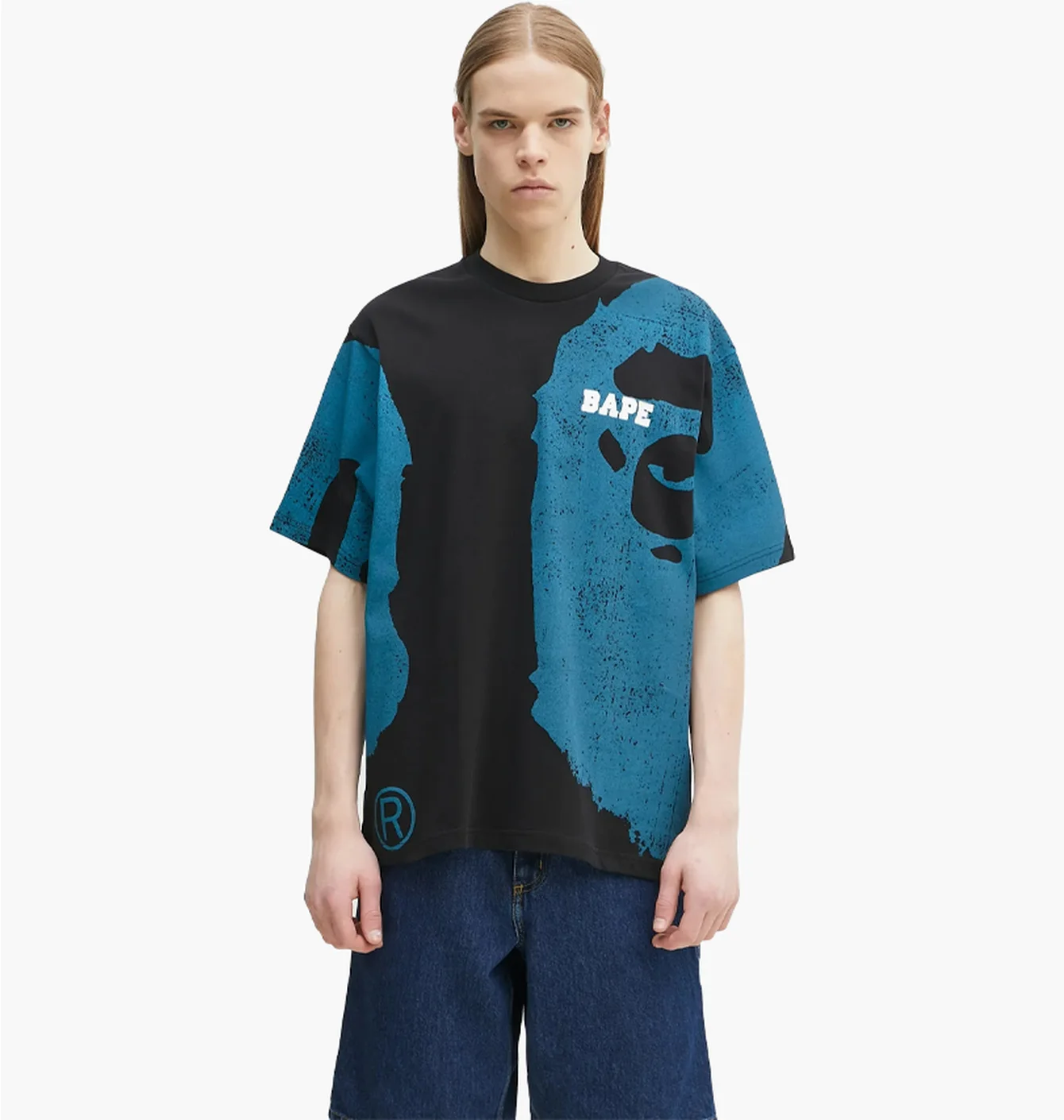 Футболка чоловіча Bape Water Print Ape Head Relaxed Fit Turquoise/Black 1L30109339