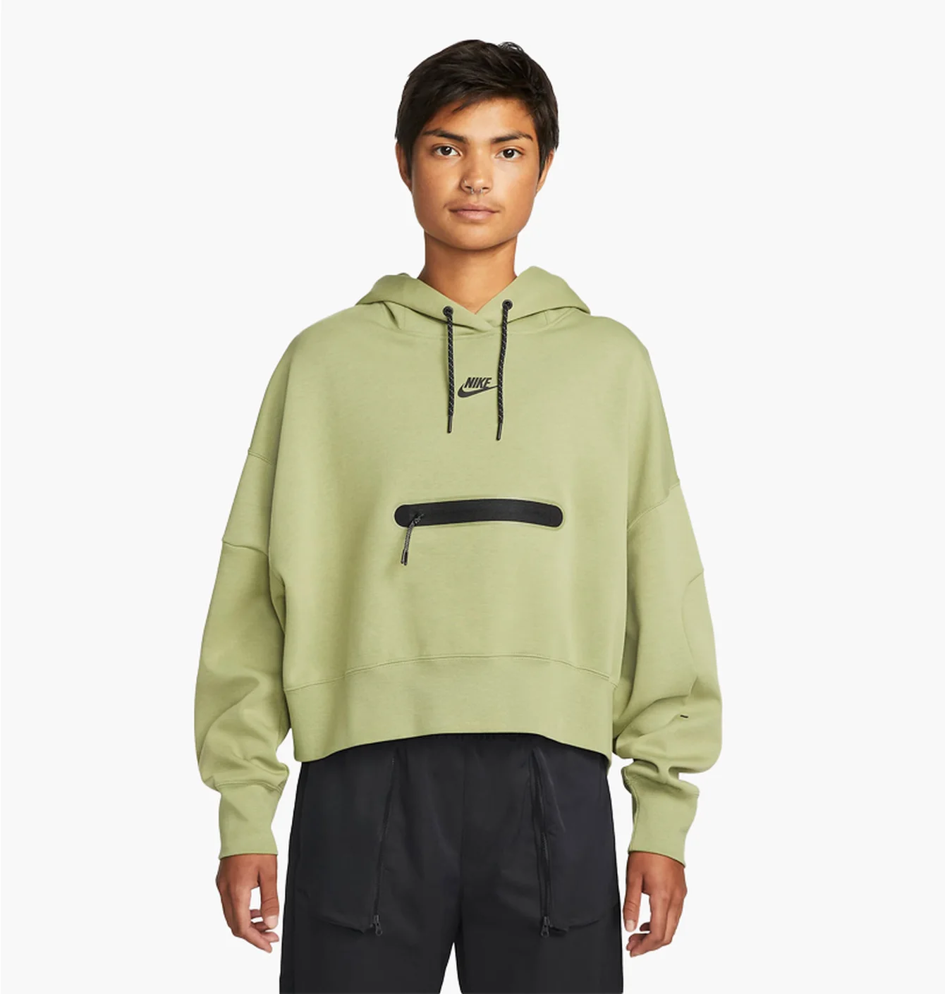 Худі жіноче Nike Sportswear Tech Fleece WomenS Over-Oversized Crop Pullover Hoodie Olive DR4973-334