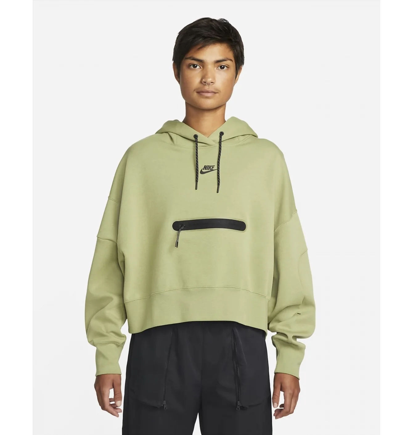 Худі жіноче Nike Sportswear Tech Fleece WomenS Over-Oversized Crop Pullover Hoodie Olive DR4973-334