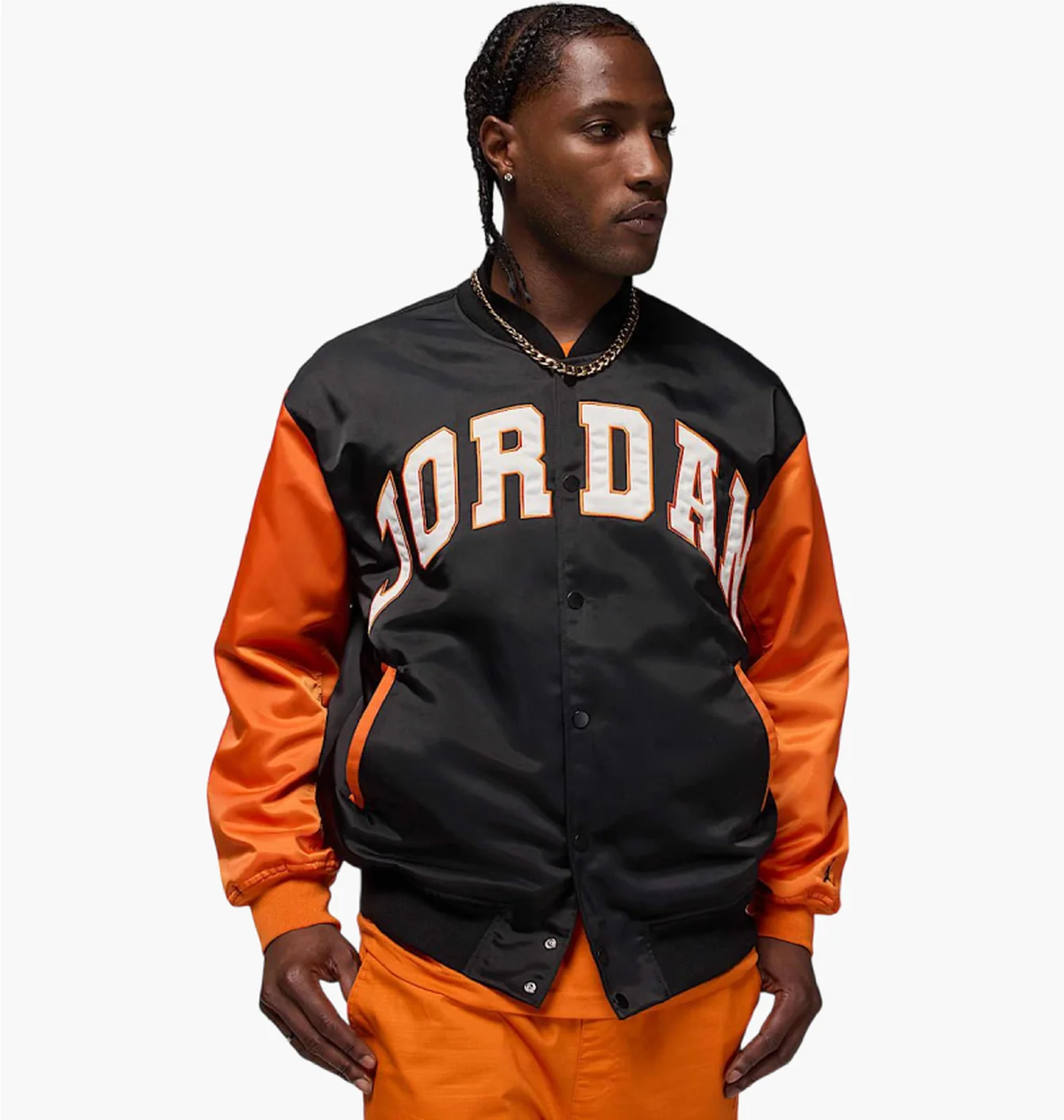 Бомбер чоловічий Air Jordan Brooklyn Collegiate Varsity Black/Orange HV0099-011