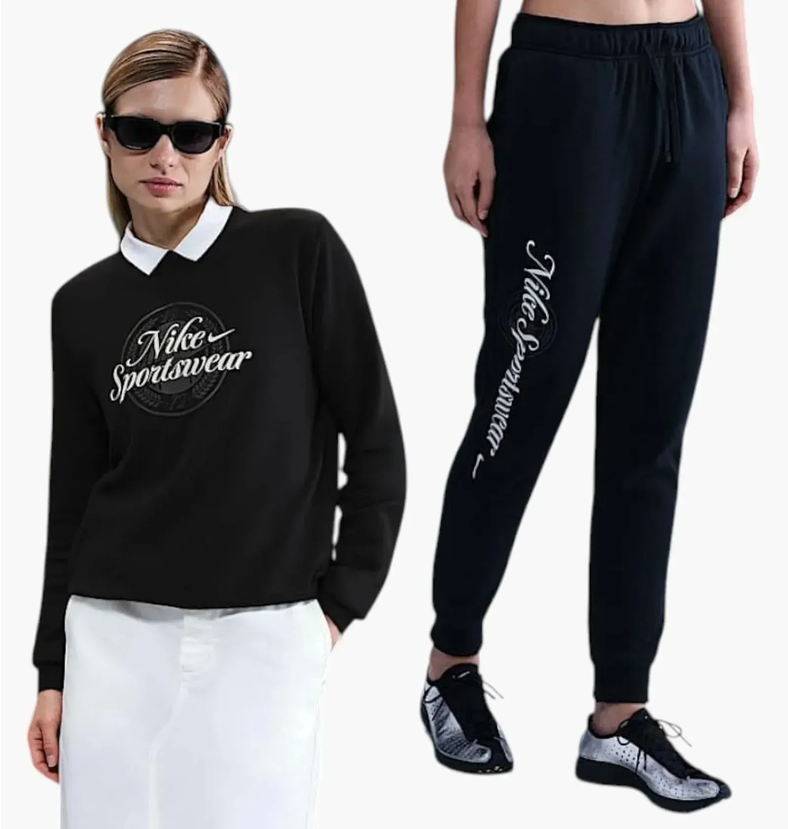 Спортивний костюм жіночий Nike Sportswear Club Fleece Graphic Crew Black (HV2342-010__HV2346-010)
