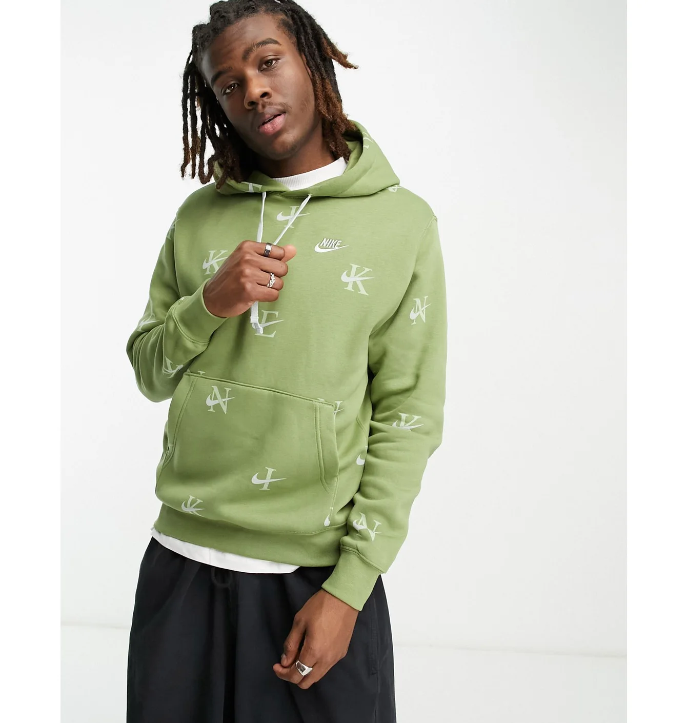 Худі чоловіче Nike Monogram Print Hoodie In Alligator Olive DV9601-334