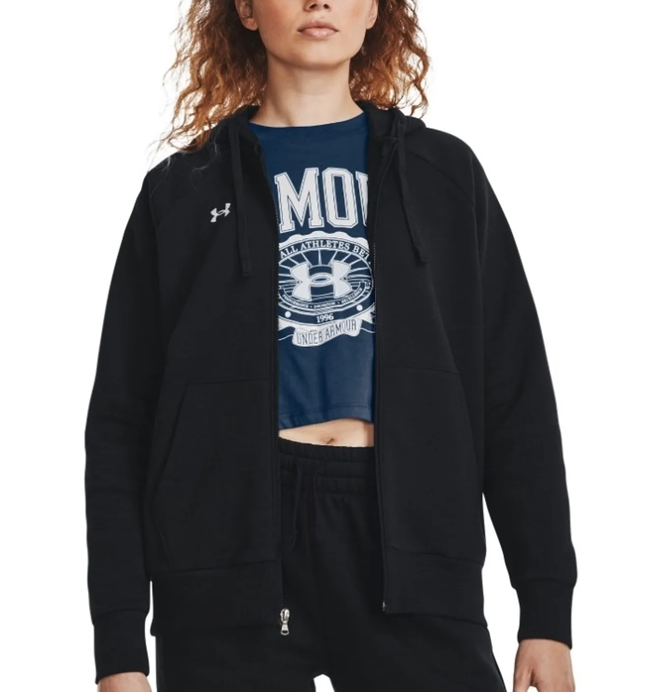 Толстовка жіноча Under Armour Sweatshirt Ua Rival Fleece Fz Hoodie-Blk Black 1379497-001
