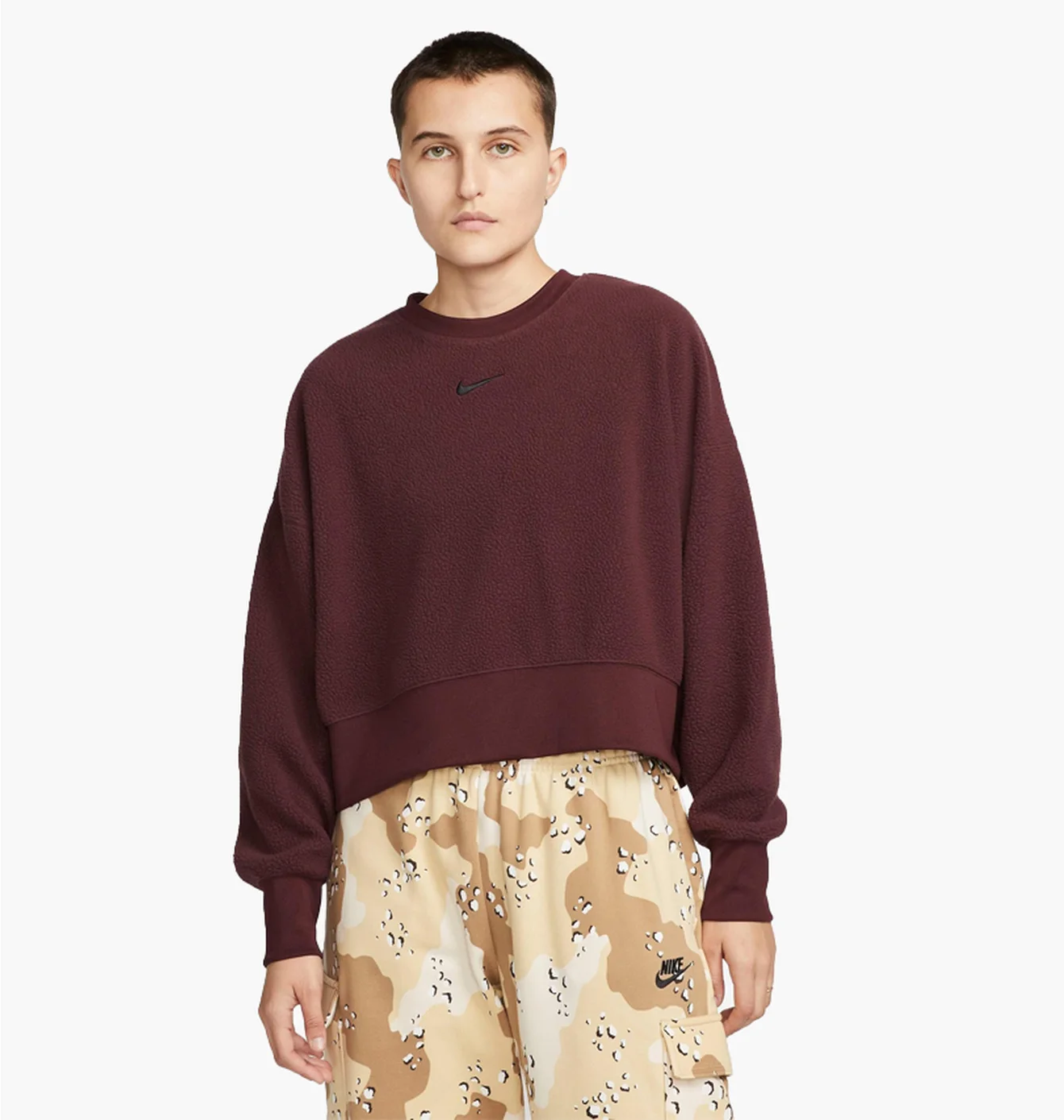 Світшот жіночий Nike Sportswear Plush Cropped Crewneck Sweatshirt Bordo Dq6844-652
