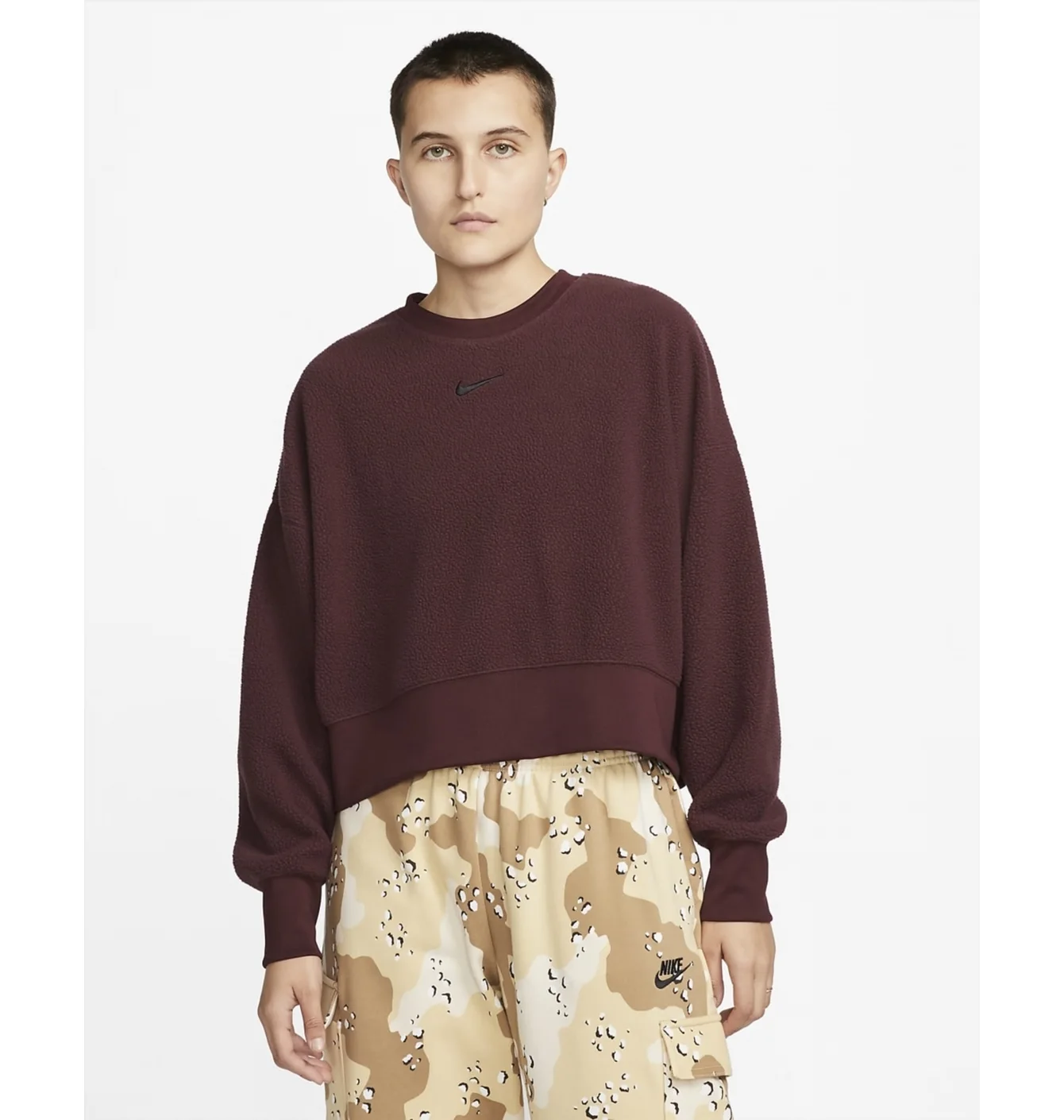 Світшот жіночий Nike Sportswear Plush Cropped Crewneck Sweatshirt Bordo Dq6844-652